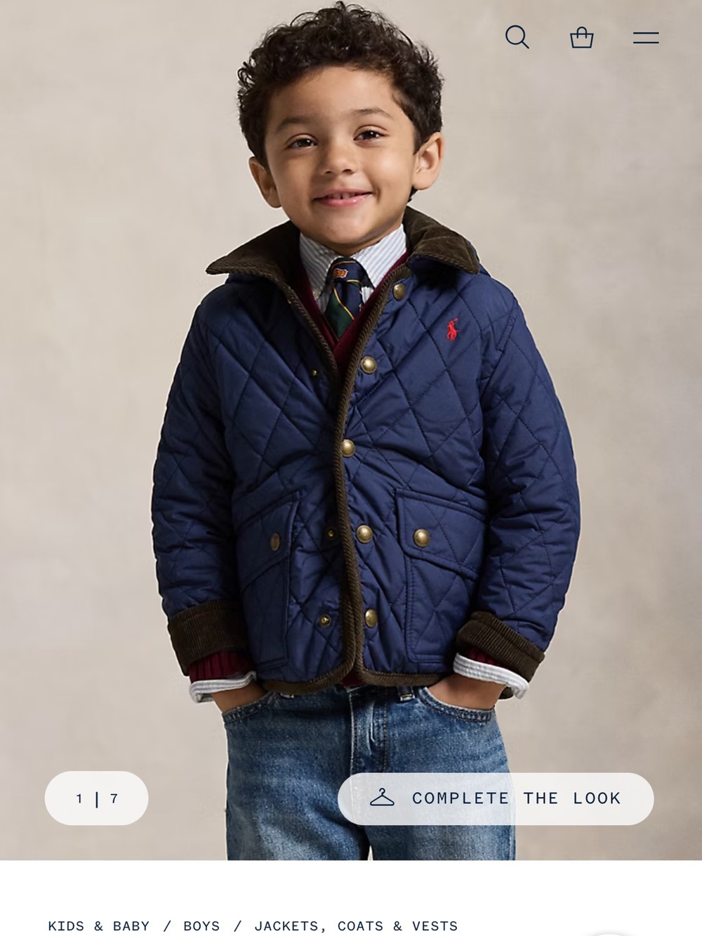 Ralph Lauren Boys' Navy Quilted Puffer Jacket with Red Polo Logo